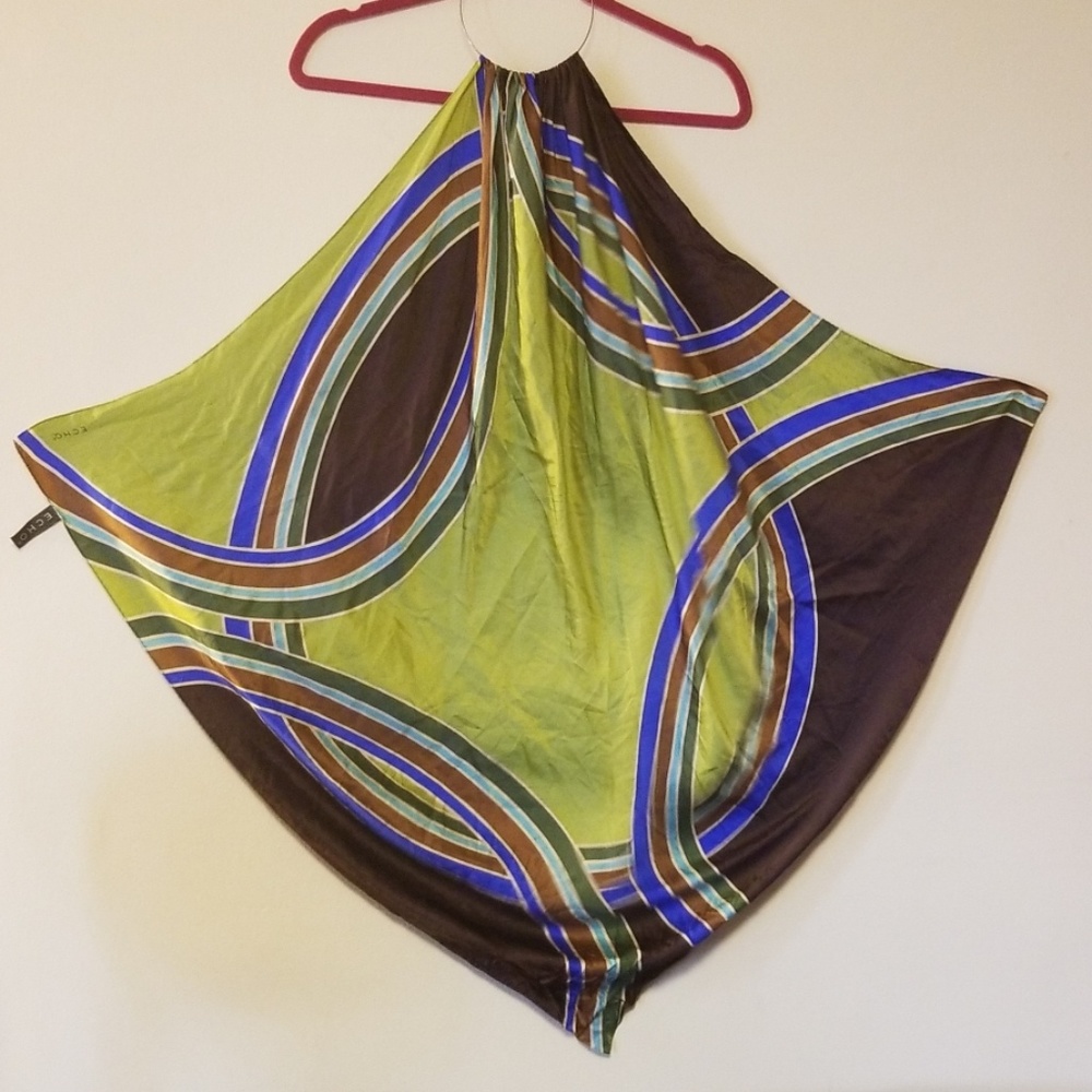 Echo handkerchief top in brown, green and blue.